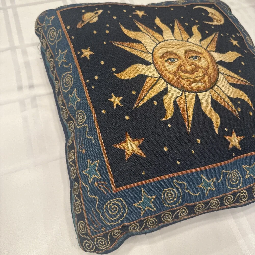 Pair Vyg 90s Celestial Whimsigoth Sun Moon Blue Yellow Tapestry Throw Pillows
